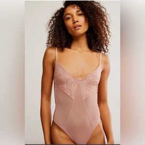 Free People Pink Lace Bodysuit